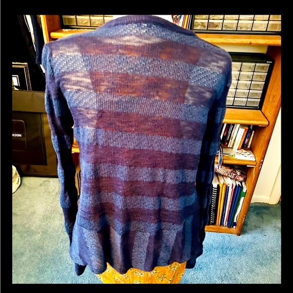 SPLENDID Open Knit PEPLUM Navy & Sea Blue Trapeze Cardigan Sweater, Medium - Picture 5 of 8